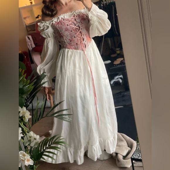 White and Pink Lace-Up costume Dress renaissance theatre - Picture 5 of 10